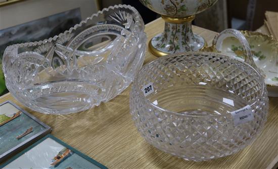 Two heavy cut glass bowls 26 & 35cm. diameter.
